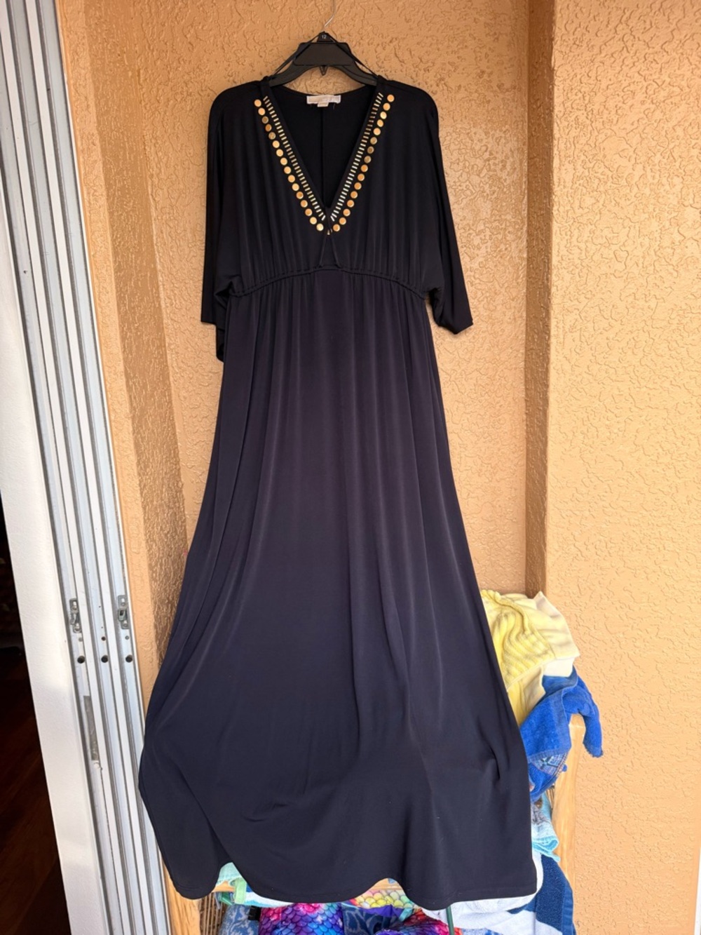 Michael Kors Black Maxi with V neck and Gold Accents